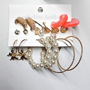 9 Sets of Brushed Gold Earrings – New With Tags (Set A)